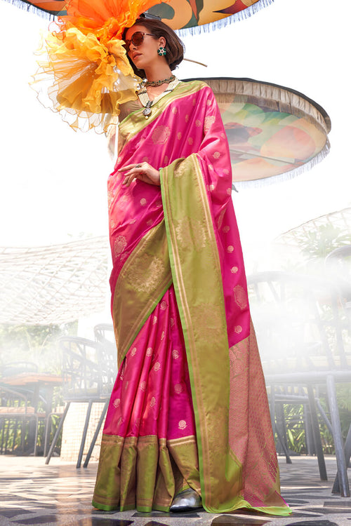 Load image into Gallery viewer, Mesmeric Dark Pink Soft Banarasi Silk Saree With Jazzy Blouse Piece
