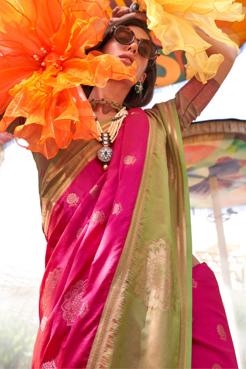 Load image into Gallery viewer, Mesmeric Dark Pink Soft Banarasi Silk Saree With Jazzy Blouse Piece
