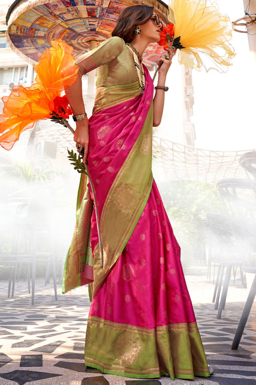 Load image into Gallery viewer, Mesmeric Dark Pink Soft Banarasi Silk Saree With Jazzy Blouse Piece
