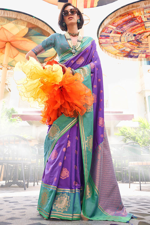 Load image into Gallery viewer, Phenomenal Purple Soft Banarasi Silk Saree With Pretty Blouse Piece
