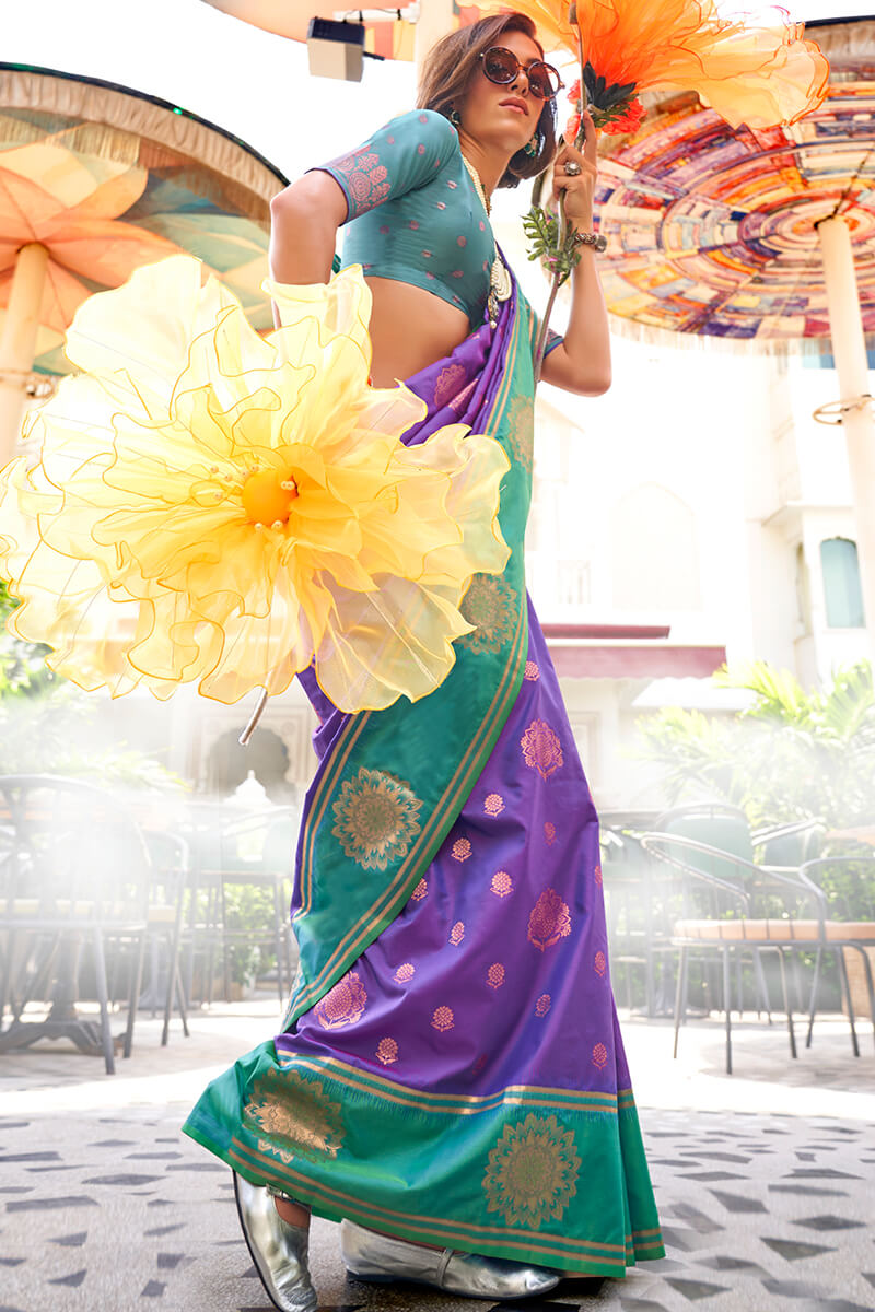 Phenomenal Purple Soft Banarasi Silk Saree With Pretty Blouse Piece