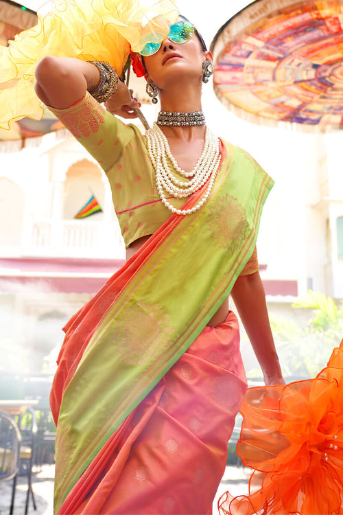 Load image into Gallery viewer, Classy Peach Soft Banarasi Silk Saree With Deserving Blouse Piece
