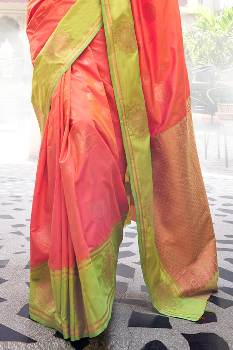 Classy Peach Soft Banarasi Silk Saree With Deserving Blouse Piece