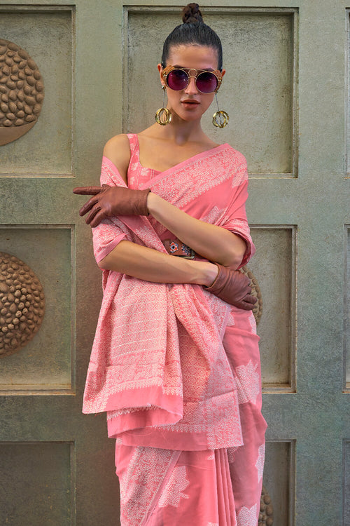 Load image into Gallery viewer, Innovative Pink Lucknowi Silk Saree With Pretty Blouse Piece
