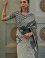 Gorgeous Grey Lucknowi Silk Saree With Stylish Blouse Piece