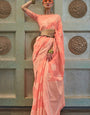 Gratifying Peach Lucknowi Silk Saree With Charming Blouse Piece