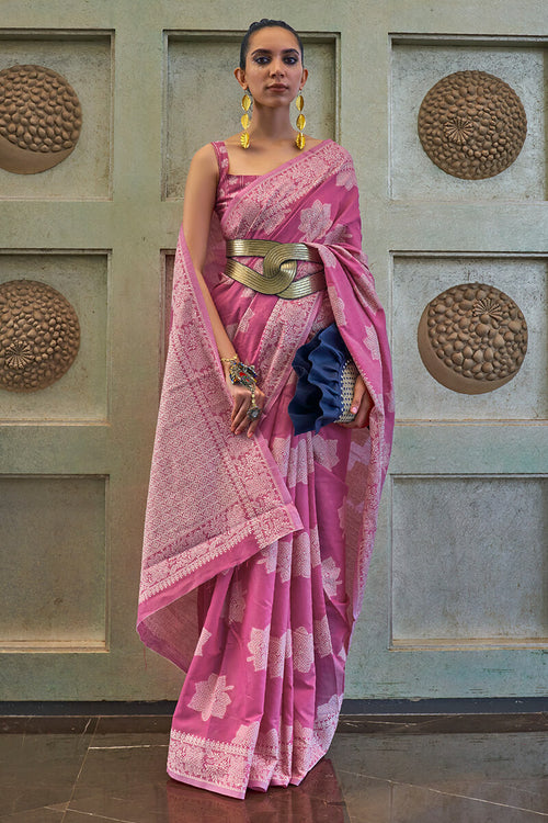 Load image into Gallery viewer, Girlish Dark Pink Lucknowi Silk Saree With Beautiful Blouse Piece
