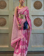 Girlish Dark Pink Lucknowi Silk Saree With Beautiful Blouse Piece