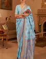 Elegant Sky Soft Banarasi Silk Saree With Sizzling Blouse Piece