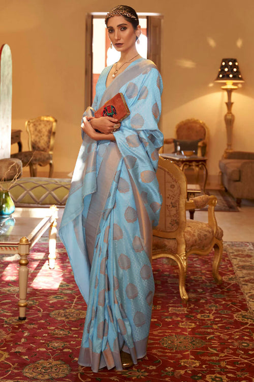 Load image into Gallery viewer, Elegant Sky Soft Banarasi Silk Saree With Sizzling Blouse Piece
