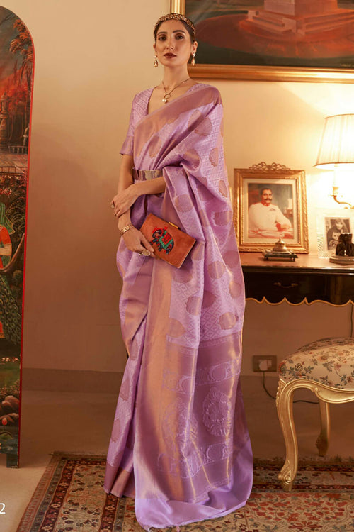 Load image into Gallery viewer, Capricious Lavender Soft Banarasi Silk Saree With Outstanding Blouse Piece
