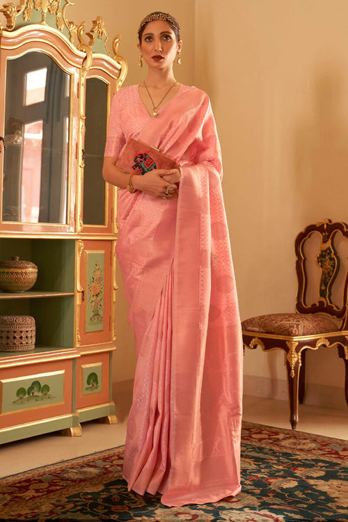 Load image into Gallery viewer, Captivating Peach Soft Banarasi Silk Saree With Blissful Blouse Piece
