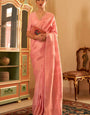 Captivating Peach Soft Banarasi Silk Saree With Blissful Blouse Piece