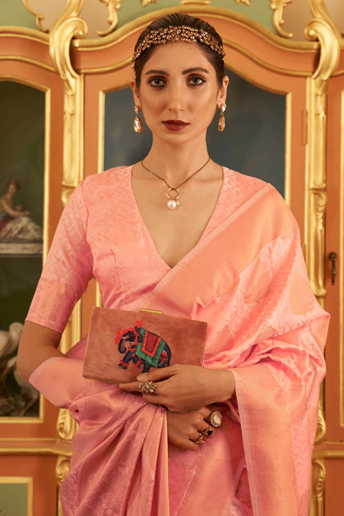 Load image into Gallery viewer, Captivating Peach Soft Banarasi Silk Saree With Blissful Blouse Piece
