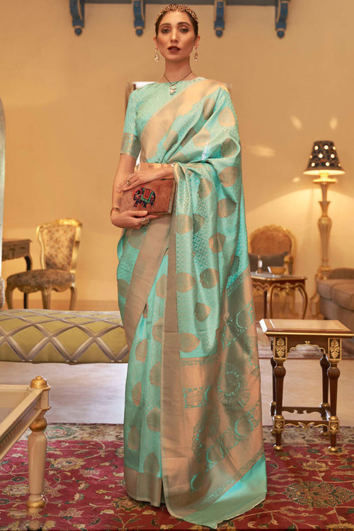 Load image into Gallery viewer, Inspiring Sea Green Soft Banarasi Silk Saree With Adoring Blouse Piece
