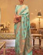 Inspiring Sea Green Soft Banarasi Silk Saree With Adoring Blouse Piece