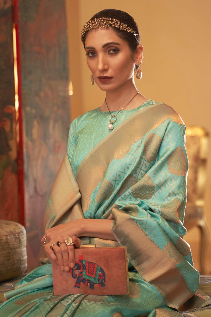 Inspiring Sea Green Soft Banarasi Silk Saree With Adoring Blouse Piece