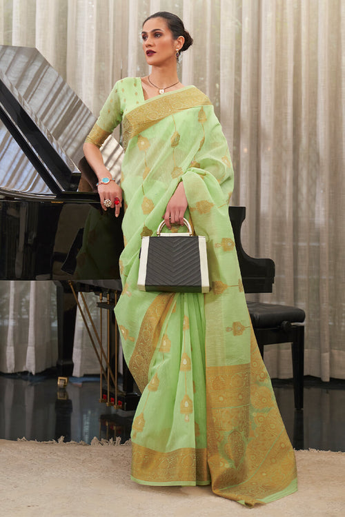 Load image into Gallery viewer, Assemblage Green Cotton Silk Saree With Ebullience Blouse Piece
