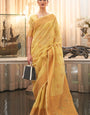 Proficient Yellow Cotton Silk Saree With Glittering Blouse Piece