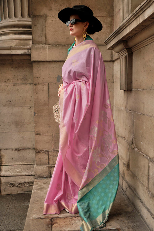 Load image into Gallery viewer, Prettiest Baby Pink Soft Banarasi Silk Saree With Opulent Blouse Piece
