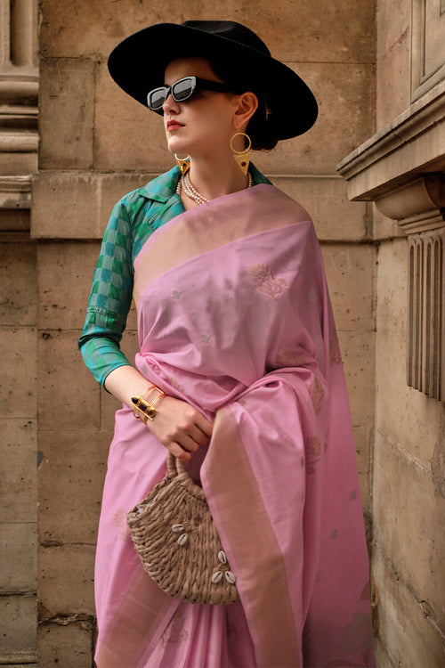 Load image into Gallery viewer, Prettiest Baby Pink Soft Banarasi Silk Saree With Opulent Blouse Piece
