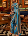 Invaluable Blue Kanjivaram Silk Saree With Impressive Blouse Piece