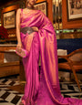 Blooming Dark Pink Kanjivaram Silk Saree With Hypnotic Blouse Piece