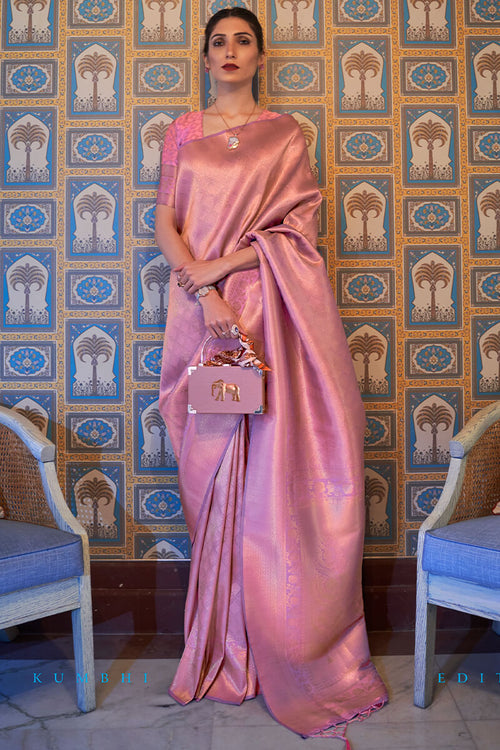 Load image into Gallery viewer, Delightful Baby Pink Kanjivaram Silk Saree With Fairytale Blouse Piece
