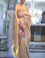 Excellent Beige Kanjivaram Silk Saree With Effervescent Blouse Piece