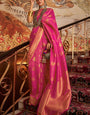 Exceptional Dark Pink Kanjivaram Silk Saree with Designer Blouse Piece