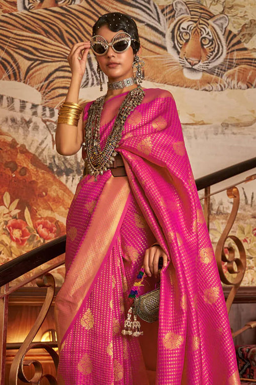 Load image into Gallery viewer, Exceptional Dark Pink Kanjivaram Silk Saree with Designer Blouse Piece
