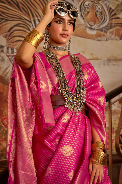 Load image into Gallery viewer, Exceptional Dark Pink Kanjivaram Silk Saree with Designer Blouse Piece
