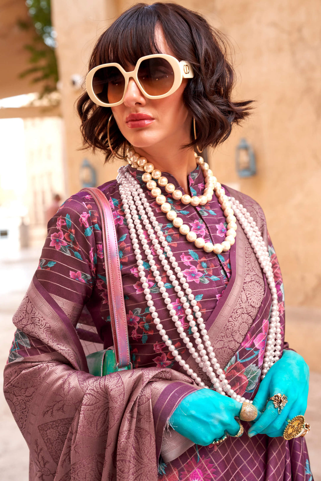 Exuberant Purple Digital Printed Cotton Silk Saree With Pleasant Blouse Piece