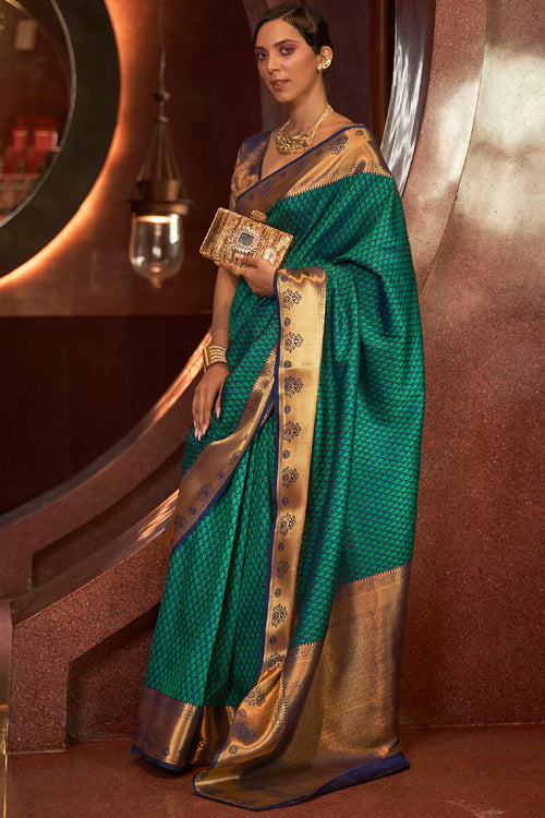 Load image into Gallery viewer, Panoply Dark Green Soft Banarasi Silk Saree With Confounding Blouse Piece
