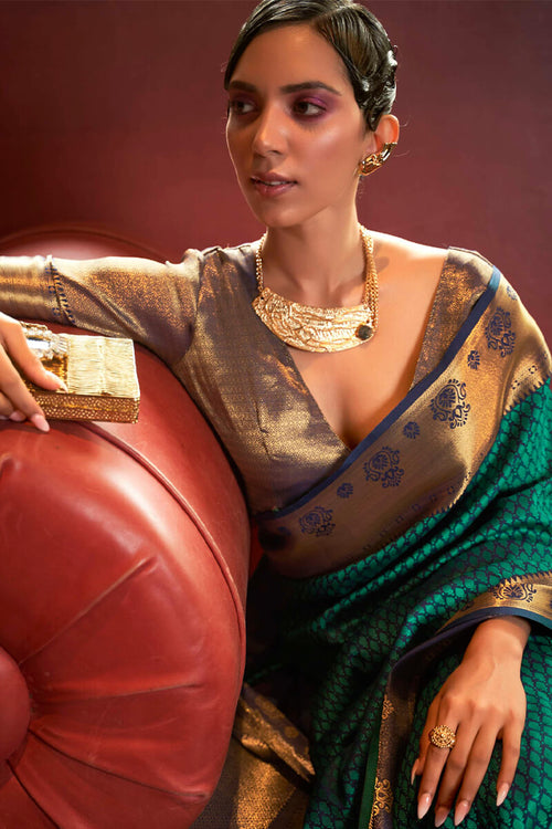 Load image into Gallery viewer, Panoply Dark Green Soft Banarasi Silk Saree With Confounding Blouse Piece
