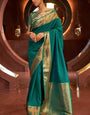 Angelic Rama Soft Banarasi Silk Saree With Chatoyant Blouse Piece