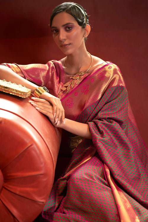 Load image into Gallery viewer, Diaphanous Wine Soft Banarasi Silk Saree With Forbearance Blouse Piece
