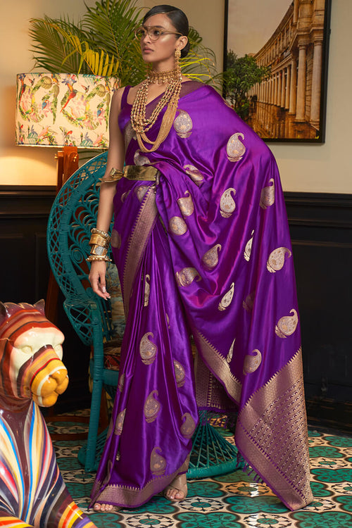 Load image into Gallery viewer, Twirling Purple Soft Banarasi Silk Saree With Opulent Blouse Piece
