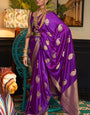 Twirling Purple Soft Banarasi Silk Saree With Opulent Blouse Piece