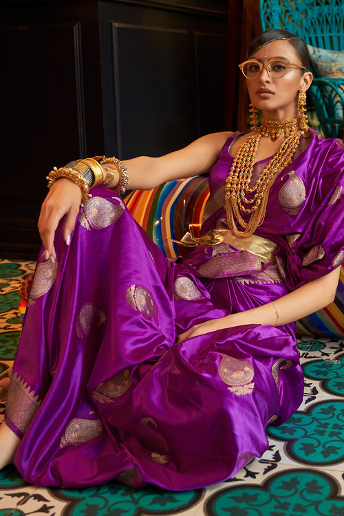 Load image into Gallery viewer, Twirling Purple Soft Banarasi Silk Saree With Opulent Blouse Piece
