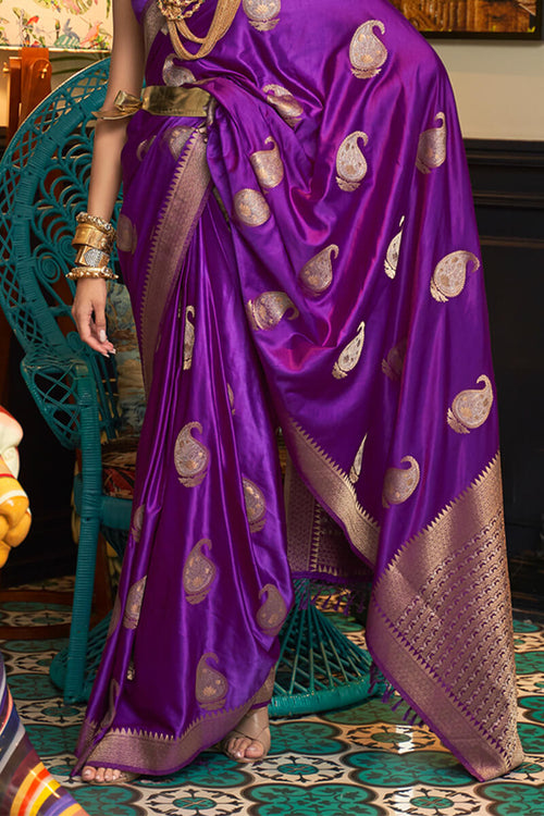 Load image into Gallery viewer, Twirling Purple Soft Banarasi Silk Saree With Opulent Blouse Piece
