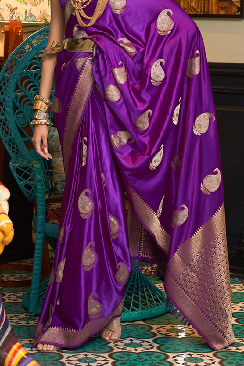 Twirling Purple Soft Banarasi Silk Saree With Opulent Blouse Piece