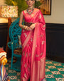 Arresting Dark Pink Soft Banarasi Silk Saree With Delightful Blouse Piece