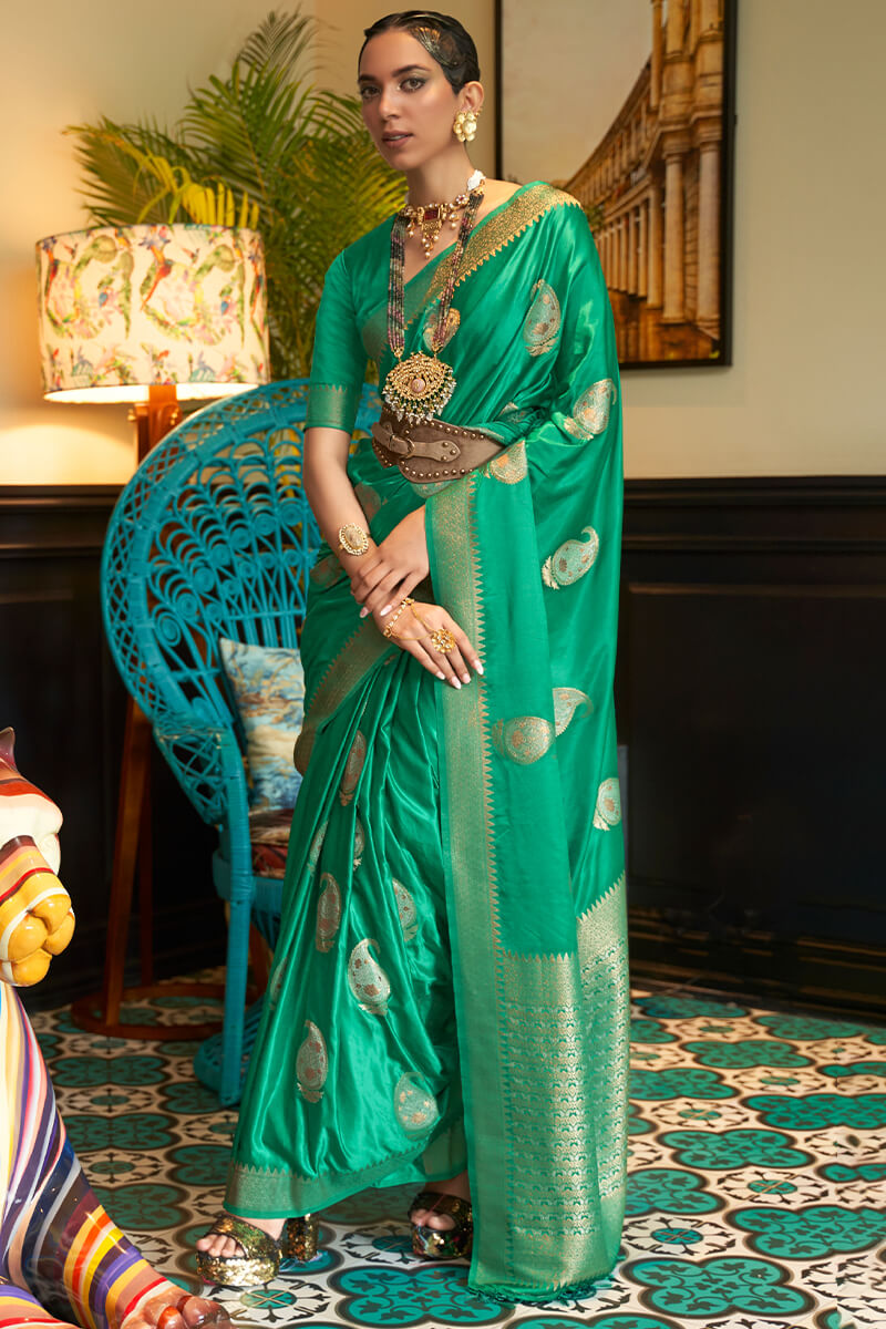 Admirable Green Soft Banarasi Silk Saree With Assemblage Blouse Piece