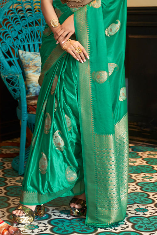 Load image into Gallery viewer, Admirable Green Soft Banarasi Silk Saree With Assemblage Blouse Piece
