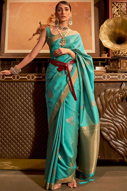 Load image into Gallery viewer, Unique Sea Green Soft Banarasi Silk Saree With Sensational Blouse Piece
