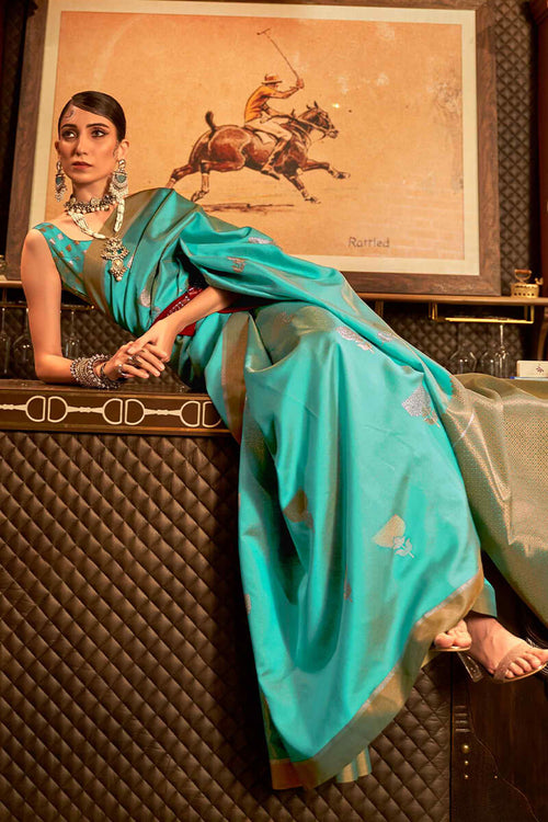 Load image into Gallery viewer, Unique Sea Green Soft Banarasi Silk Saree With Sensational Blouse Piece
