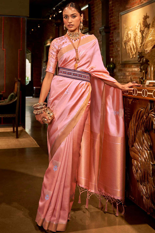 Load image into Gallery viewer, Exquisite Baby Pink Soft Banarasi Silk Saree With Beauteous Blouse Piece
