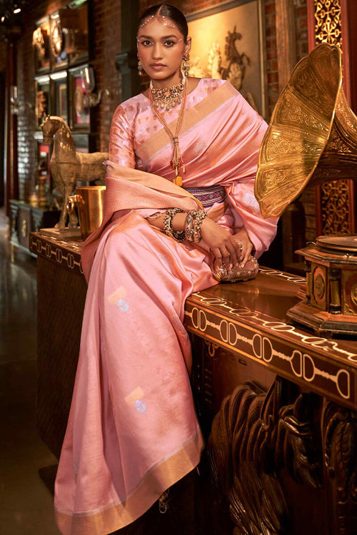 Load image into Gallery viewer, Exquisite Baby Pink Soft Banarasi Silk Saree With Beauteous Blouse Piece
