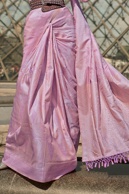 Flattering Lavender Kanjivaram Silk Saree With Adorning Blouse Piece